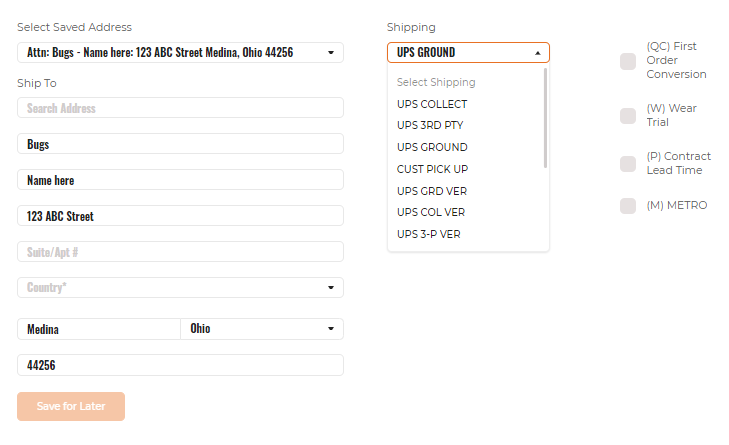 Order Screen_Saved Shipping Addresses